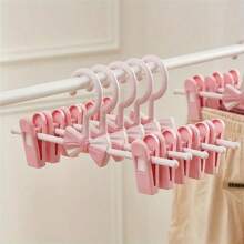 5pcs/1pc Adjustable Lovely Bowknot Non-Slip Clothes Hangers, Children Pants Hanger Clip, Space-Saving Expandable Hanger With Non-Slip Clips For Baby/Kids Clothes - Plastic Design - Multicolor - View 5