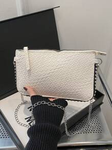Fashion Clutch Bag, Woven Texture Women Handbag, Chain Shoulder Crossbody Bag, Zipper Small Square Bag