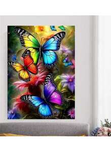 Pintura de diamante 5D, bordado de diamante completo con mariposa y flor, arte de punto de cruz para decoración del hogar, regalo hecho a mano