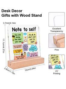 1pc Inspirational Acrylic Desk Plaque Sign With Wooden Racks, Home Desk Bookshelf Multi-Function Decorative Ornaments, Office Desktop Decoration, Desk Motivational Gifts For Family, Colleagues And Friends, Handicraft Decoration,School Supplies,Back To School - Multicolor - View 2