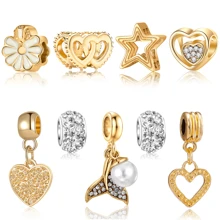 9pcs Set, European & American Style Craft, Multi-Design Set, Exquisite & Versatile, Cute Crown, Loving Heart, Pearl Mermaid Tail, Heart Ceramic Beads Pendant, DIY Bracelet & Bangle Accessory - Hollow Heart Five-petal Flower Set - View 11