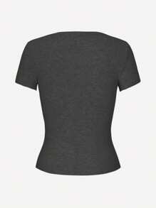 Women's Casual Solid Color Short Sleeve T-Shirt Top - Dark Gray - View 8