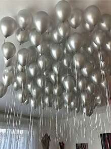 51pcs Clear And Silver Metallic Balloons 5-12 Inch Latex Balloons For Birthday Party, Wedding, Bridal Shower, Anniversary, Bachelorette Party, Decoration, Photography