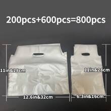 800Pcs 700ML (1-Cup 6.3x11in) (2-Cup 12.6x11in) Frosted Clear Handle Drinking Poly Bags Milk Tea Packing Bag Plastic Packaging Bags For Food/Drink/Coffee Delivery Portable Take Out Bags For Coffee Shop/Restaurants/Bar Takeaway Bag Packing Bag - 白色 - 查看 4