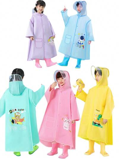 1pc Reusable Hooded Poncho Rain Coat, EVA Lightweight Waterproof Rainwear, Children Rain Jacket With Backpack Vent, Unisex Student Thickened Long Full Body Rain Poncho