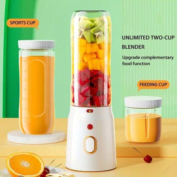 Miniblender Recarregável Via USB Portátil - 500ml Liquidificador Pessoal para Smoothies e Shakes, Copo de Suco Sem Fio com Tampa Esportiva Bônus, Ideal para Casa, Cozinha, Viagem e Fitness/1500mAh
