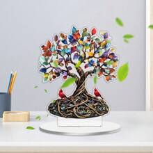 1 PC Charming Colored Tree North American Cardinals 2D Acrylic Desktop Decoration, Suitable For Home Decoration, Room Decoration, Office, Restaurant, Coffee Shop And Other Scenes As Desktop Art Decoration, Suitable As Holiday Gifts For Family And Friends.