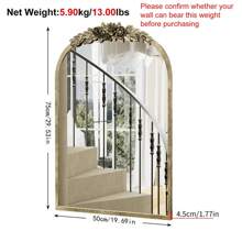 Antique Wall Mirror : Vintage Baroque Arched Brass Mirror Metal Edge Frame Decoration For Entryway Fireplace Living Room - 銅色 - 查看 7