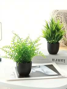 1pc Black Flowerpot Simulation Plants With Small Artificial Plants, Including Indoor Home Decoration, Office, Bathroom And Bedroom Flowerpots, With Plastic Eucalyptus And Miniature Wheat Grass Plants, Which Are Very Suitable For Indoor Desk Artificial Plant Decoration, Valentine's Day And Gifts Birthday Graduation