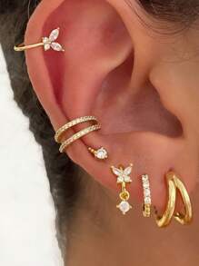 2 层镶嵌 5A 级闪亮锆石双层金鼻环，采用优质防过敏 316L 医用不锈钢制成，1 件适用于 - 双膜片环、膜片环、唇环、膜片钉耳环 - 鑲嵌斜邊寶石鼻環如圖 - 查看 1