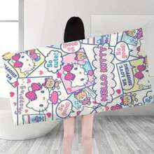 Sanrio 1pc Sanrio Kuromi Hello Kitty My Melody Cartoon Design Beach Towel, Quick-Dry, Cute Cartoon Animal Combo Pattern, Minimalist Style, Single-Sided Printed Hemmed, Essential For Beach/Bath, 70x150cm/80x160cm