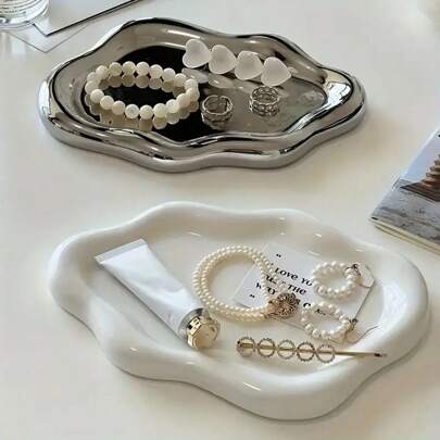 Women's Jewelry Tray, Circular Rack, Unique Cloud-Shaped Ceramic Plate, Cute Vanity Decoration, Mother's Day/Birthday/Christmas Housewarming Gift, Nail Polish/Jewelry Display Stand, Decor For Photoshoot Props
