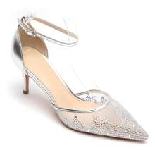 Tacones altos de punta con decoración de rhinestones, elegantes y de moda - Plateado - Ver 2