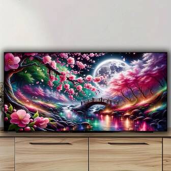 5D DIY Diamond Painting Kit, Moonlight Cherry Blossom Landscape, Full Round Diamond Art, Canvas Home Decor, Multiple Sizes, Still Life Theme