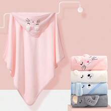 80*80cm Big Boys Girls Bath Towel, 1 Piece Rabbit Design Baby Towels, Cute Flannel Hooded Kids Home Blankets Travel Ultra-Soft Cotton Microfiber Bathrobes For Girls - 白色 - 查看 6