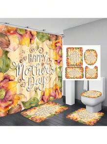 1 件/4 件母亲节花卉浴室装饰套装，带 12 个挂钩的防水浴帘，防滑浴室垫，U 型马桶垫和圆形马桶座套，适合所有浴室场合 - 彩色 - 查看 15
