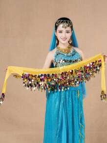 1pc Belly Dance Sequin Waist Chain, Dance Performance Costume, Colorful Disc Waist Belt, Belly Dance Hip Scarf For Dancing Summer, School