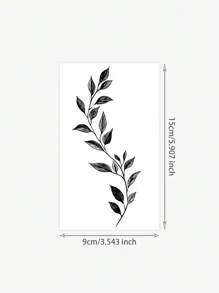 1pc Washable Temporary Vine Leaves Tattoo, Suitable For People, Green Leafy Lively Design,Sketch Style - Black - View 2