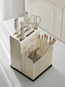 1pc Luxury Kitchen Knife Utensils Organizer Rack - Plastic Knife Holder, Spatula Caddy, Chopstick Holder, Multifunctional Kitchen Storage Rack, Non-Slip Grooves, Drip-Dry, Suitable For Small Spaces, Cabinet/Countertop/Cart, Earth Day/Mother's Day
