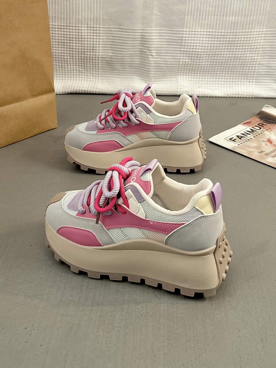 SCKMEU 1 双女式休闲扎染网眼复古厚底运动鞋，带双鞋带设计