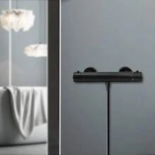 InSyoForeverEC Miscelatore termostatico per doccia, rubinetto miscelatore termostatico per doccia in ottone con pulsante di sicurezza 38°C per doccia, bagno, nero