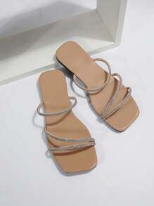 Fashion Slip-On Flat Slippers For Women, Net Celebrity Lady Style High-End Casual Sandals Suitable For Street, Gathering, Party, Date And Commuting,Spring Summer Outfits - Apricot - View 4