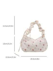 Bolso de hombro/bandolera de alta calidad con estampado de florecitas diminutas y volantes en forma de nube, de gran capacidad, con diseño minimalista y elegante, modelo 2025