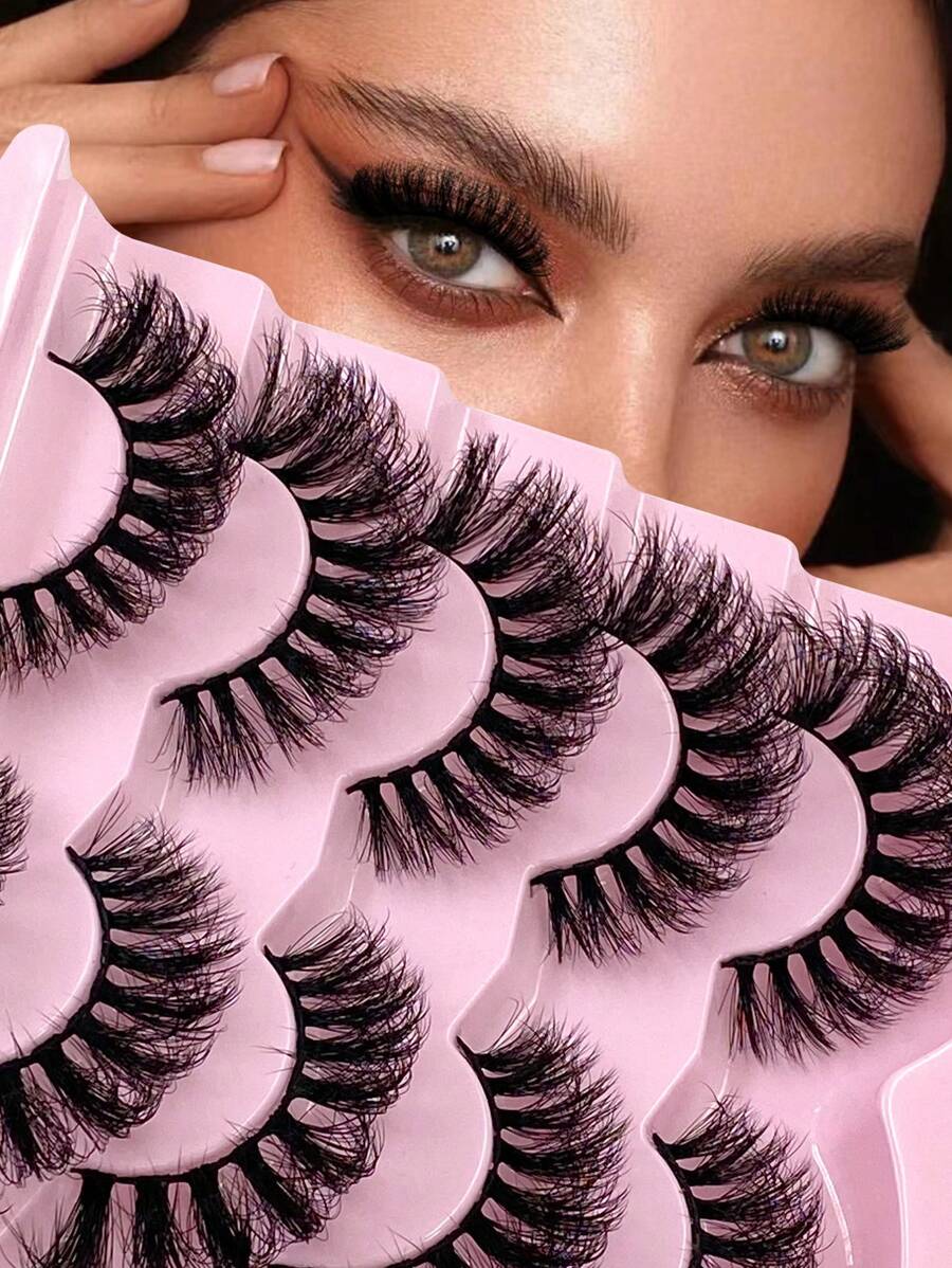 ENCHUW 5 对交叉纤细戏剧假睫毛浓密仿貂皮睫毛全条自然柔软蓬松睫毛