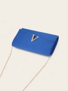 Fashionable Velvet Clutch Bag With V-Shaped Decor, Suitable For Daily Use - Blue - View 6