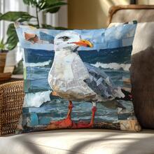 1 件 17.7*17.7 英寸（45*45 厘米）海鸥印花报纸拼贴图案涤纶枕套家居装饰，[单面印刷] 适合日常使用、家居装饰、沙发、卧室、汽车装饰，[不含枕芯]