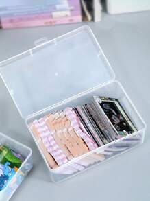 1pc Clear Flip-Top Storage Box For Office Supplies - Durable Plastic Organizer Back To School