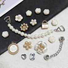 17 件女士时尚鞋夹、奢华串珠鞋饰、仿珍珠鞋链、可拆卸女士装饰、女孩生日礼物 - 白色+金色 - 查看 6