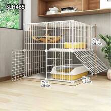 Large Indoor Cat Villa With Pet Hammock, Cat Bathing Cage, Litter Box, Double-Decker Swing & Fence, Anti-Jump Cat Cage