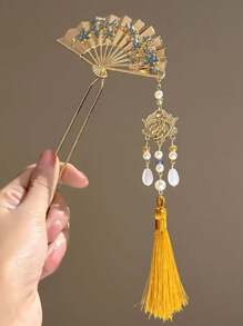 1pc Elegant Hanfu Accessory: Fan Tassel Hair Clip, Traditional Chinese Style Wedding Headpiece Hair Bun Hair Pin Hair Bun Maker Bun Hair Piece Hair Styling Pins
