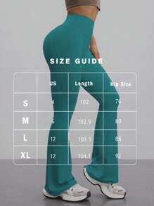 FWH 时尚休闲简约提臀蜜桃臀时尚优雅街头复古显瘦低调奢华拉长腿部线条经典简约高端显瘦高腰百搭喇叭裤新款欧式束腰健身阔腿瑜伽裤紧身裤 - 綠色 - 查看 2