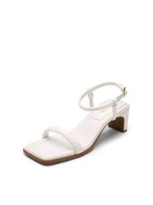 Women's Minimalist Square Toe Heel Sandals Chunky Block Ankle Strap Heels Cute Summer Sandals - 白色 - 查看 1