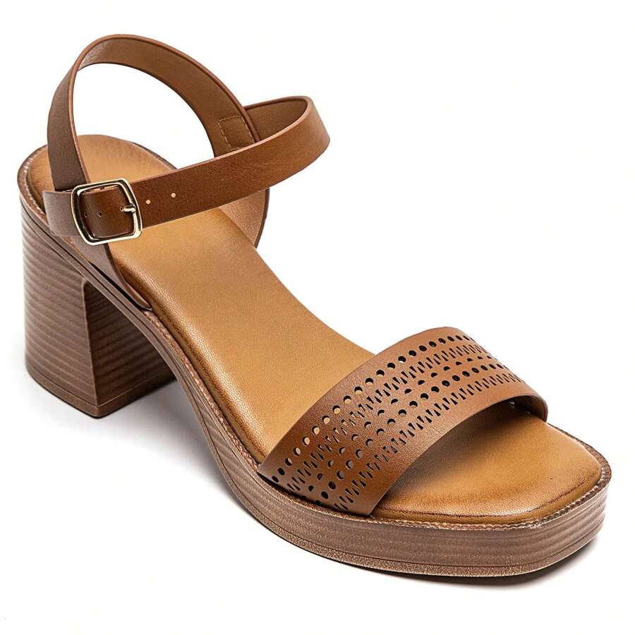 Summer Fashion Versatile Minimalist High Heel Sandals - Camel - View 1