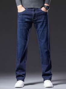 Elastic Comfortable Men's Jeans, Black Slim Fit Business Pants, Plus Size; Blue Casual Work Trousers For Office, Travel, Work