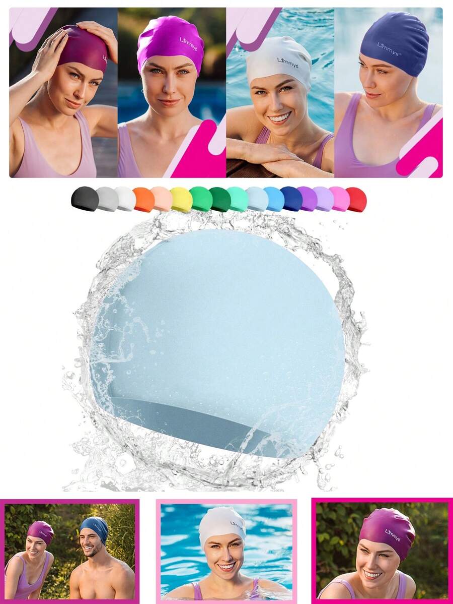 Solid Color Stretchy Silicone Swim Cap, Unisex Adults Waterproof Ear Protection Non-Slip Swimming Cap, Beach Essentials, Beach Accessories, Pool Float