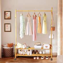 Vincidern Gold Clothing Rack With Wheels, Double Layer Shelf, Heavy Duty, 39.4W Inches, For Clothes, Shoes, Bags Coat Rack Back To School Travel Essentials Room Decor, Home Decor, Bedroom Decor Storage Organization And Storage