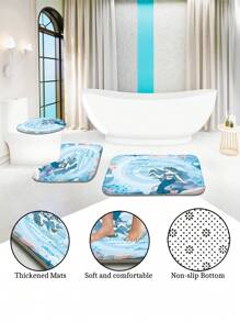 1pc/4pcs Ocean Creatures Multifunctional Bathroom Decoration Set: Waterproof Shower Curtain With 12 Hooks, Anti-Slip Bath Mat, U-Shape Floor Mat, And Round Toilet Seat Cover - Comprehensive Bathroom Solution Bathroom Accessories Back To School