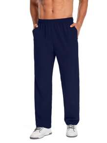 Men's Solid Drawstring Elastic Waist Cargo Pants, Elastic Waistband With Pockets, Quick-Dry Work Trousers - Royal Blue - View 4