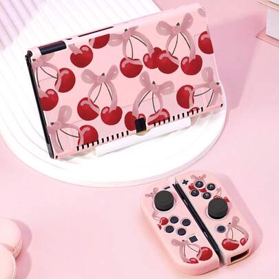 1 件 Cherry 粉色蝴蝶结图案保护套/游戏卡盒/卡槽底座/防尘罩，兼容 Switch2(2025)/Switch OLED/NS/Lite 控制台，兼容可拆卸左右 Joycon 手柄，兼容 Switch 播放器作为最佳礼物