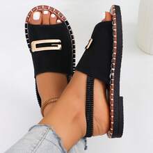 Summer New One-Toe Sandals For Women, Low Heel Flat Breathable Casual Shoes, Elastic Band Beach Slippers - Black - View 5