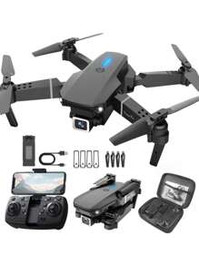 1 台 E88 无人机，配备 480p 双摄像头，通过手机应用程序控制，航拍视频录制，一键 360° 航拍，可折叠四轴飞行器，配备 1800mAh 电池，飞行时间 6-8 分钟 - 圣诞节、万圣节、感恩节、新年的理想礼物