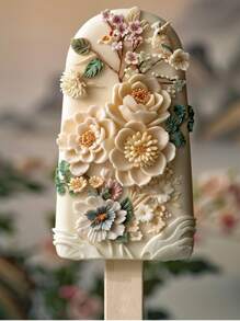 1pc Handmade Floral Ice Cream Mold, DIY Chinese Carved Ice Cream/Ice Pop Silicone Mold