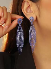 Glamorous Spring Pink CZ Crystal Tassel Earrings Stud Dance Club Party Graduation Jewelry 1 Pair - Multicolor - View 7