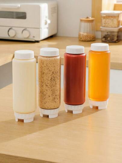 1/2/4 piezas Botella de exprimido invertida - Rellenable, Botellas de exprimido de condimentos con punta rellenable, Dispensador de boquilla grande, Apto para salsas, salsa de tomate, crema agria y jarabe - Autosellante, Botella de condimento de uso doméstico, Recipiente de condimento, Apto para uso en cocinas y restaurantes, Perfecto para barbacoas, picnics, campamentos, Acción de Gracias, Halloween, Navidad, Mejor regalo, Suministros para fiestas