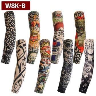 8pcs Set Thin Sunscreen Arm Sleeves For Men, Tattoo Cover Up Cooling Cycling Sleeves, Summer Sleeves Cover Arms Fake Tattoo Arm Warmers Autumn Outfits Halloween Costumes Black Arm Sleeve Gifts For Men