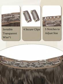 Extensions de cheveux invisibles en fil synthétique ondulé avec un fil transparent de taille ajustable, 4 clips de fixation sécurisés. Rajouts de cheveux pour femmes à usage quotidien.